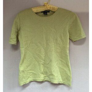 Babette Ballinger Womens Short Sleeves Top Cashmere Shirt Yellow Small Casual